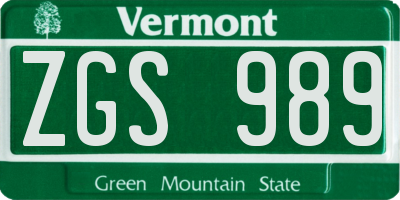 VT license plate ZGS989