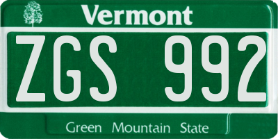 VT license plate ZGS992