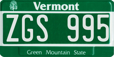 VT license plate ZGS995