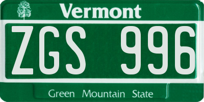 VT license plate ZGS996