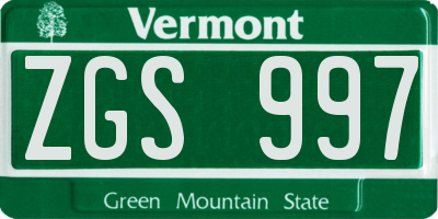 VT license plate ZGS997