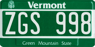 VT license plate ZGS998