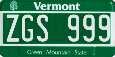 VT license plate ZGS999