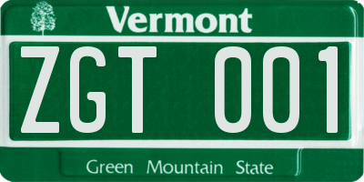 VT license plate ZGT001