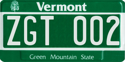 VT license plate ZGT002