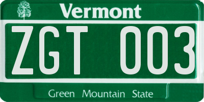 VT license plate ZGT003