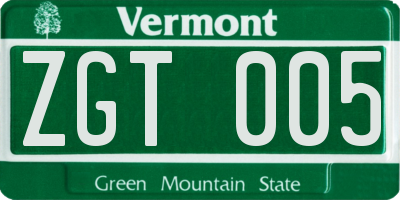 VT license plate ZGT005
