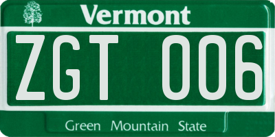 VT license plate ZGT006