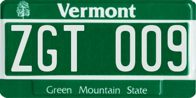 VT license plate ZGT009