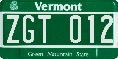 VT license plate ZGT012