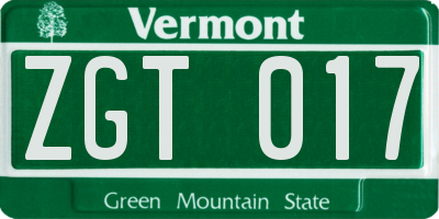 VT license plate ZGT017