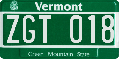 VT license plate ZGT018
