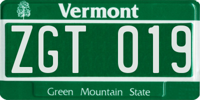 VT license plate ZGT019