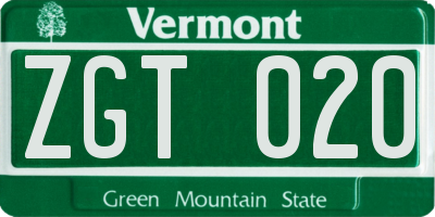 VT license plate ZGT020