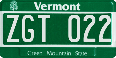 VT license plate ZGT022