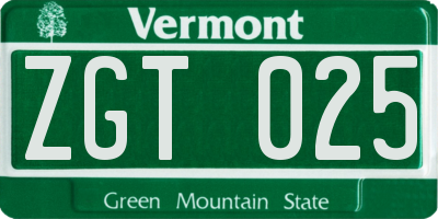 VT license plate ZGT025