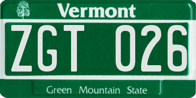 VT license plate ZGT026
