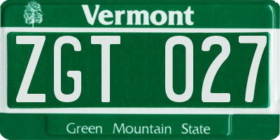 VT license plate ZGT027