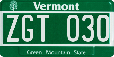 VT license plate ZGT030