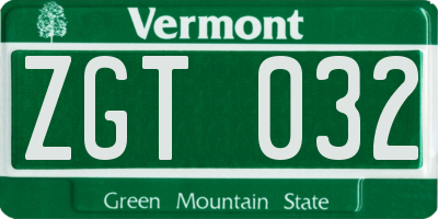 VT license plate ZGT032