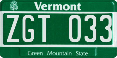 VT license plate ZGT033