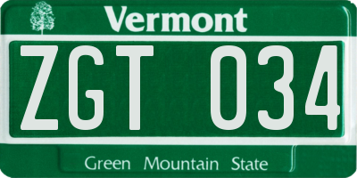 VT license plate ZGT034