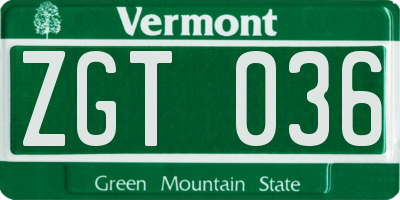 VT license plate ZGT036