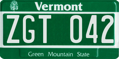 VT license plate ZGT042