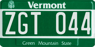 VT license plate ZGT044