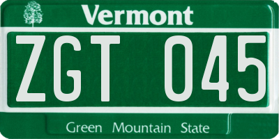 VT license plate ZGT045