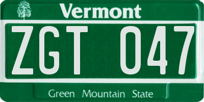VT license plate ZGT047