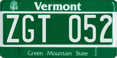 VT license plate ZGT052