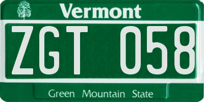 VT license plate ZGT058