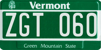 VT license plate ZGT060