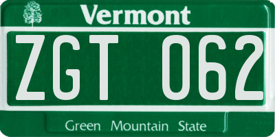 VT license plate ZGT062