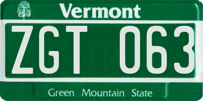 VT license plate ZGT063