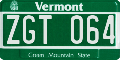 VT license plate ZGT064