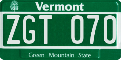 VT license plate ZGT070