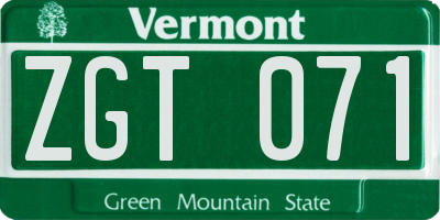 VT license plate ZGT071