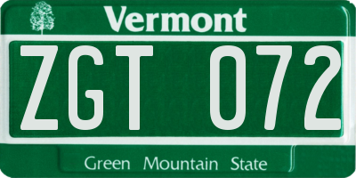 VT license plate ZGT072