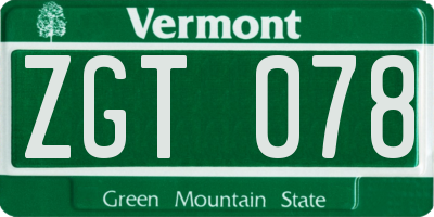 VT license plate ZGT078