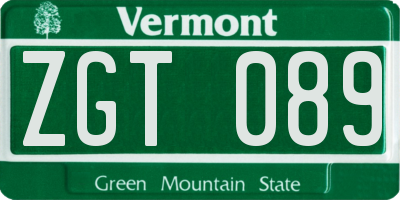 VT license plate ZGT089