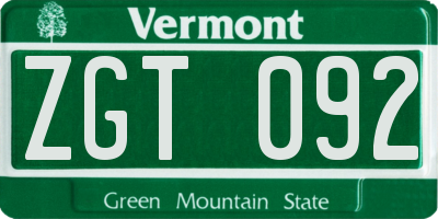 VT license plate ZGT092