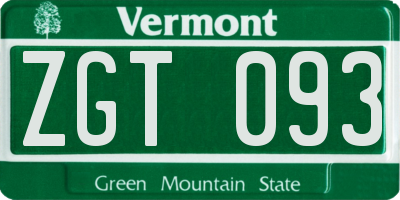 VT license plate ZGT093