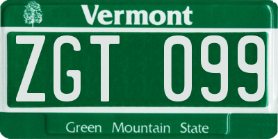 VT license plate ZGT099