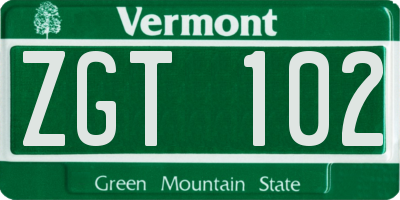 VT license plate ZGT102