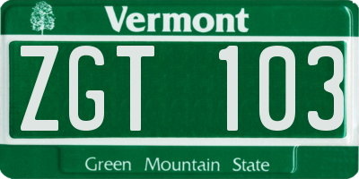 VT license plate ZGT103