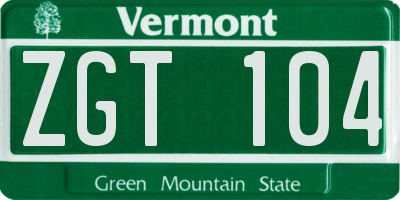 VT license plate ZGT104