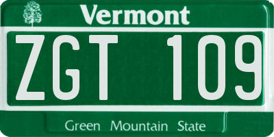 VT license plate ZGT109