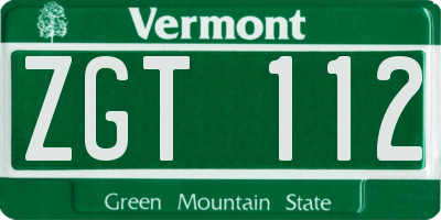 VT license plate ZGT112